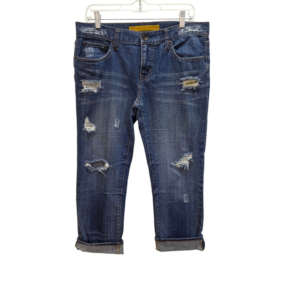Refuge Distressed Capri Jeans Womens 7 Blue Denim Ripped Cuffed Boyfriend Y2K